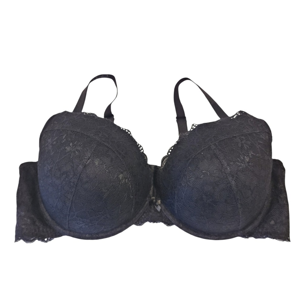 Torrid XO Plunge Push Up Bra Black Floral Lace Underwire 42DD